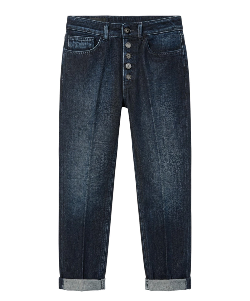Dondup Koons Jeans Loose Fit Denim z guzikiem biżuteryjnym