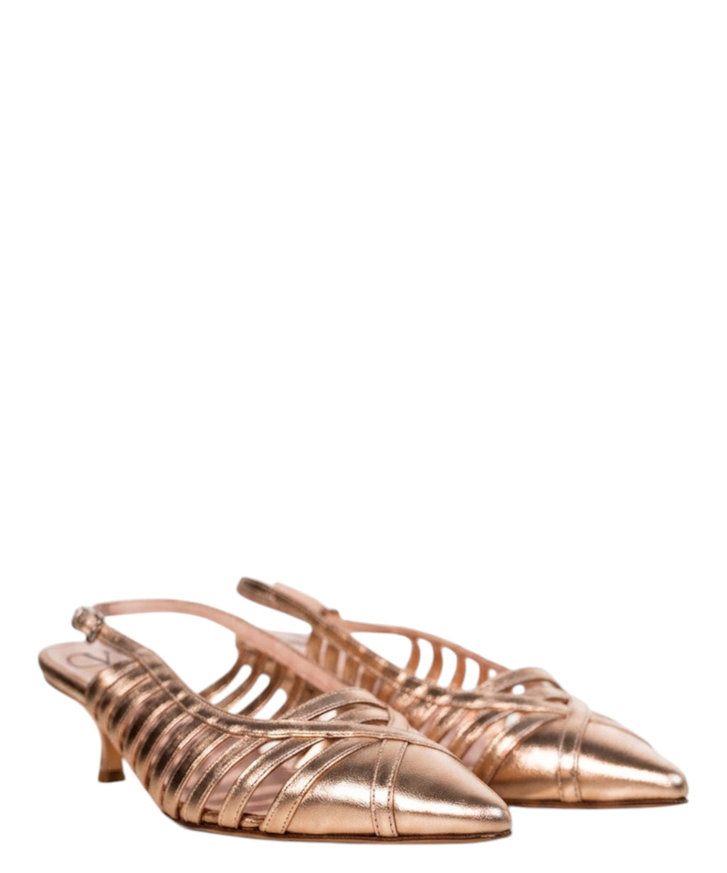 Elegant Women's Slingbacks in Laminated Leather with Weaving Detail