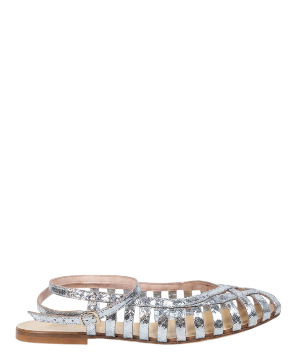 Women's Leather Ballerinas with Perforated Braided Details
