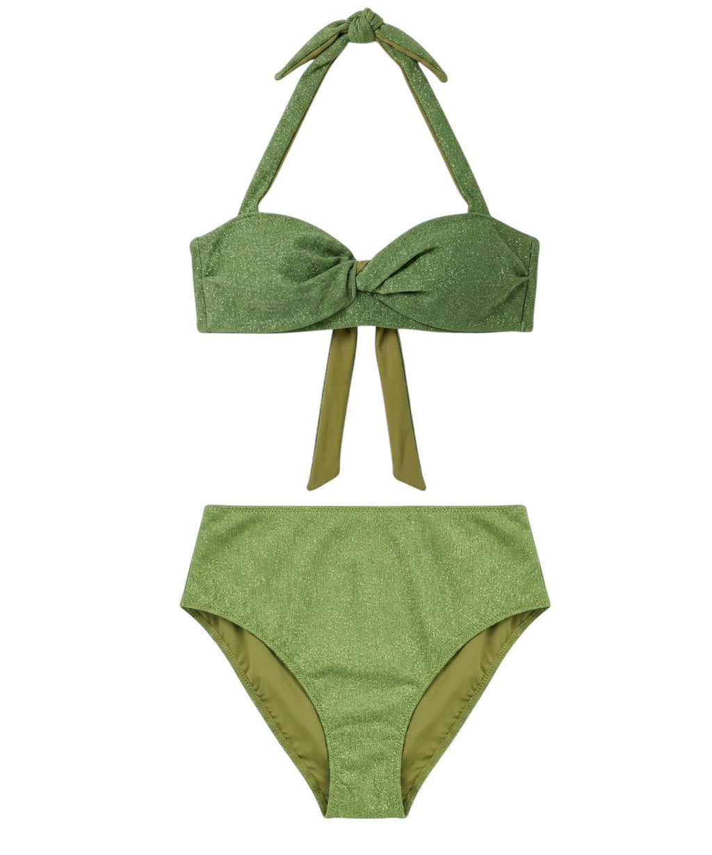 Bikini Lurex Dames met Knooptop en Hoge Taille