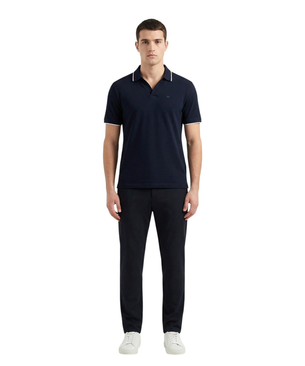 Men's Cotton Piqué Polo Shirt with V-Neck Emporio Armani