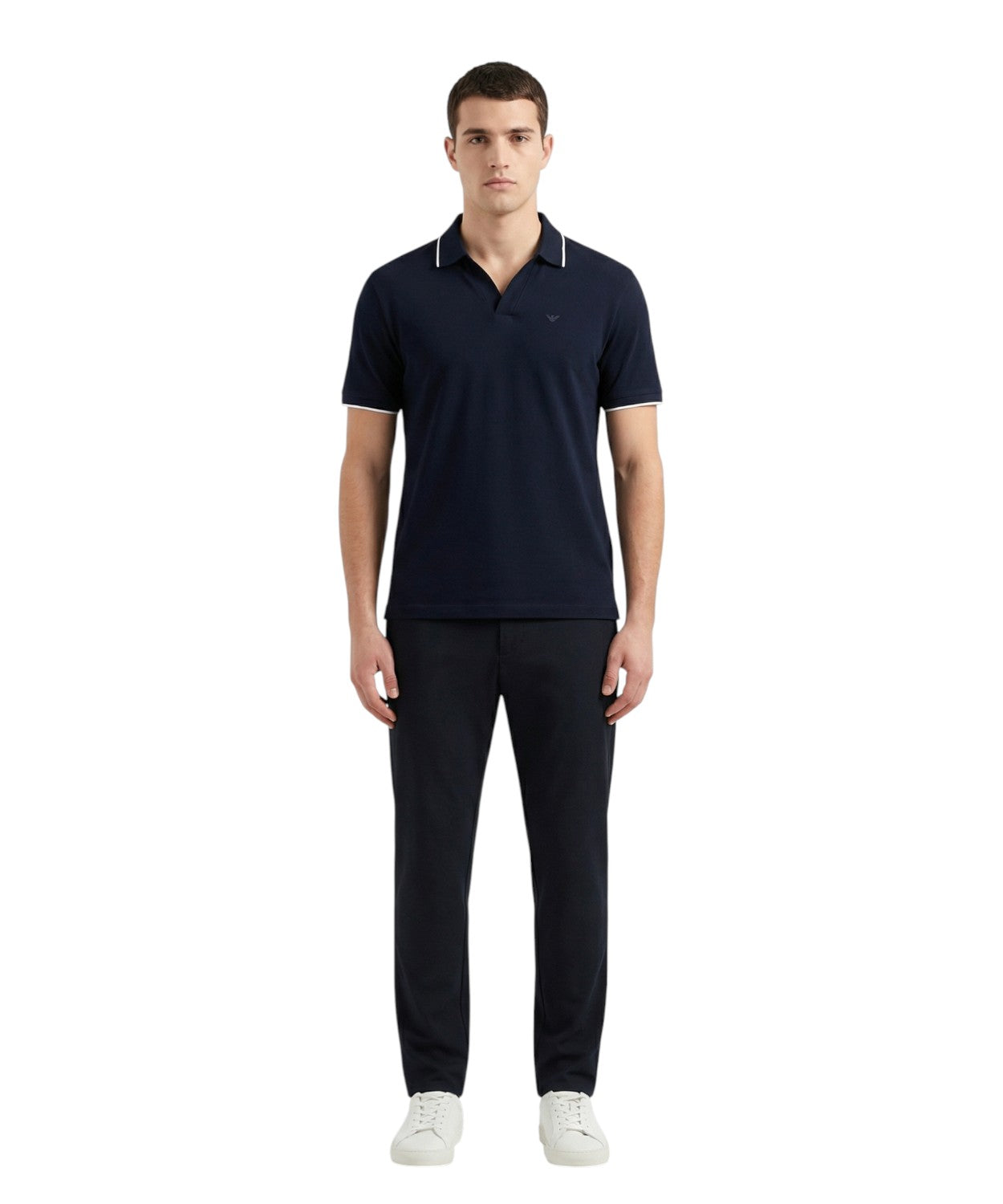 Polo Uomo Piquet di Cotone con Scollo a V Emporio Armani