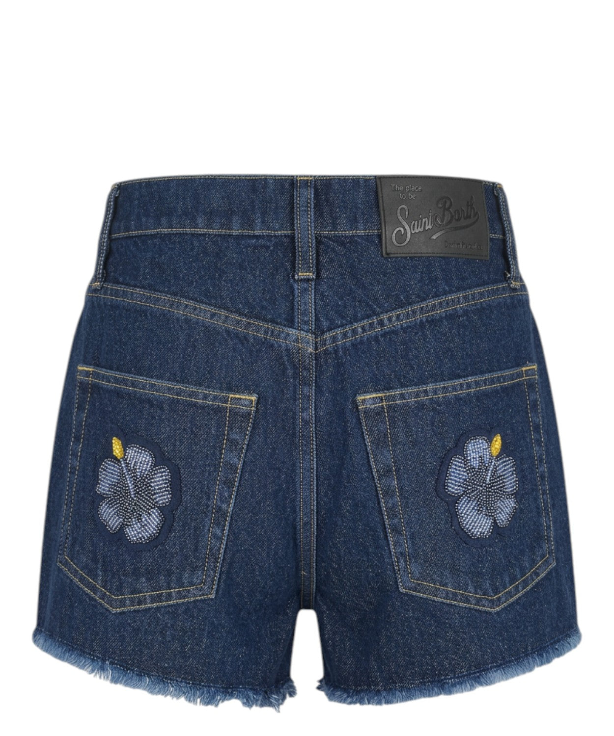 Musa Denim Shorts with Floral Patches and Beads