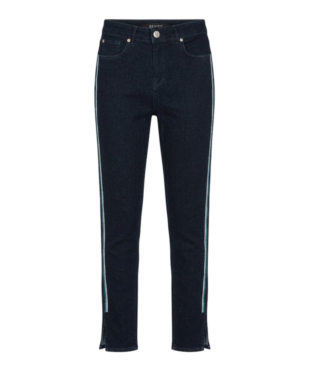 Dame skinny jeans med strass og sidelærredssnor
