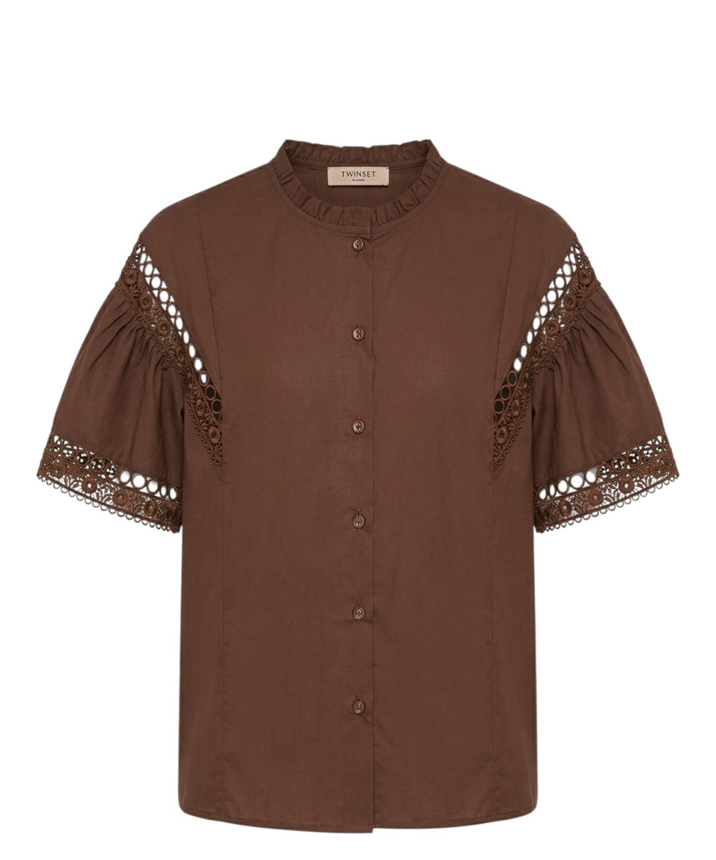 Blusa Twinset con maniche volant e inserti macramè