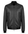 Giubbotto Uomo Pelle Nera Gallotti con Zip e Collo Bomber
