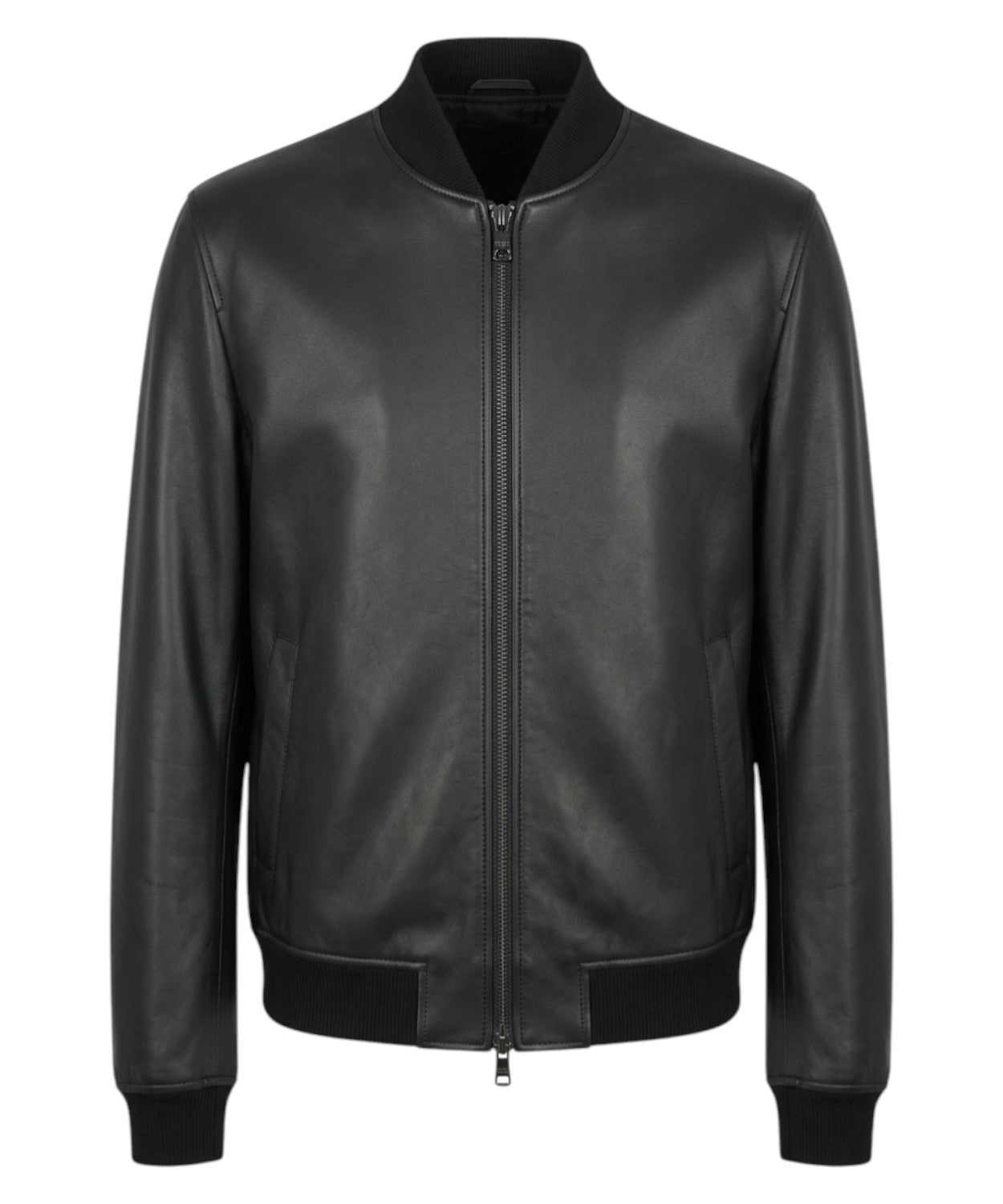 Giubbotto Uomo Pelle Nera Gallotti con Zip e Collo Bomber