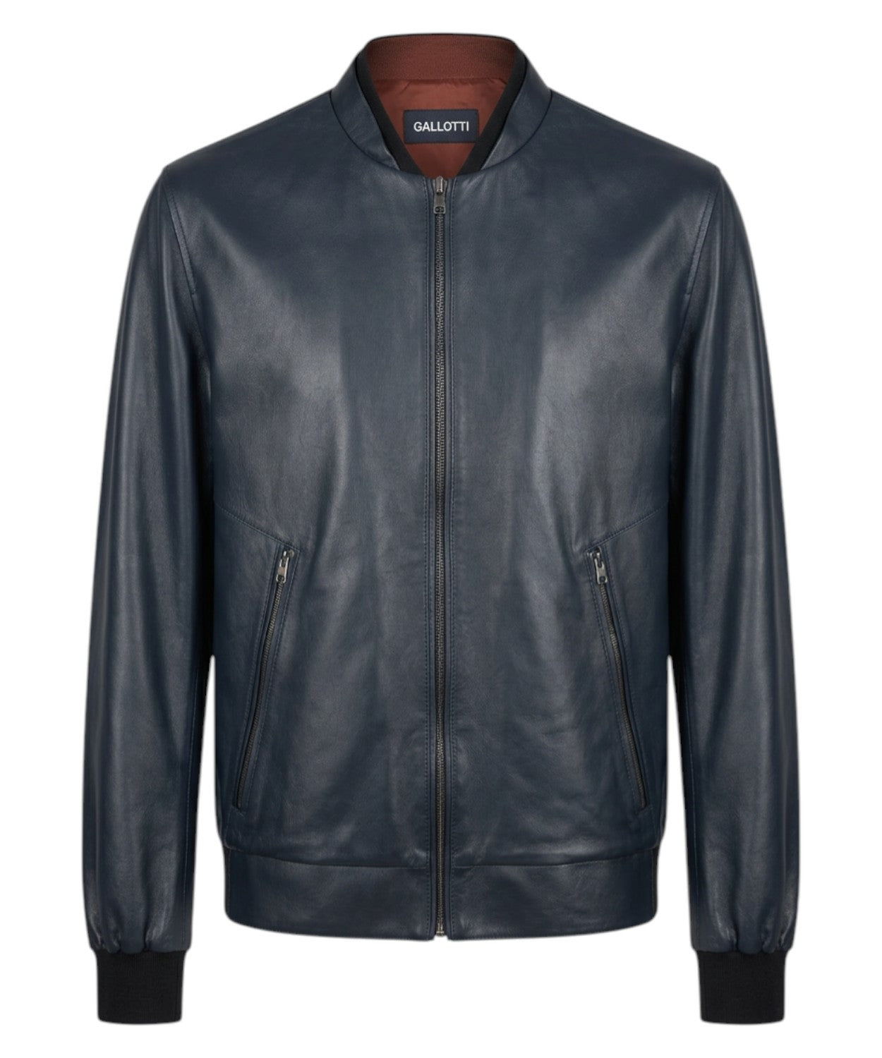 Giubbotto Uomo Pelle Blu con Zip e Collo Bomber