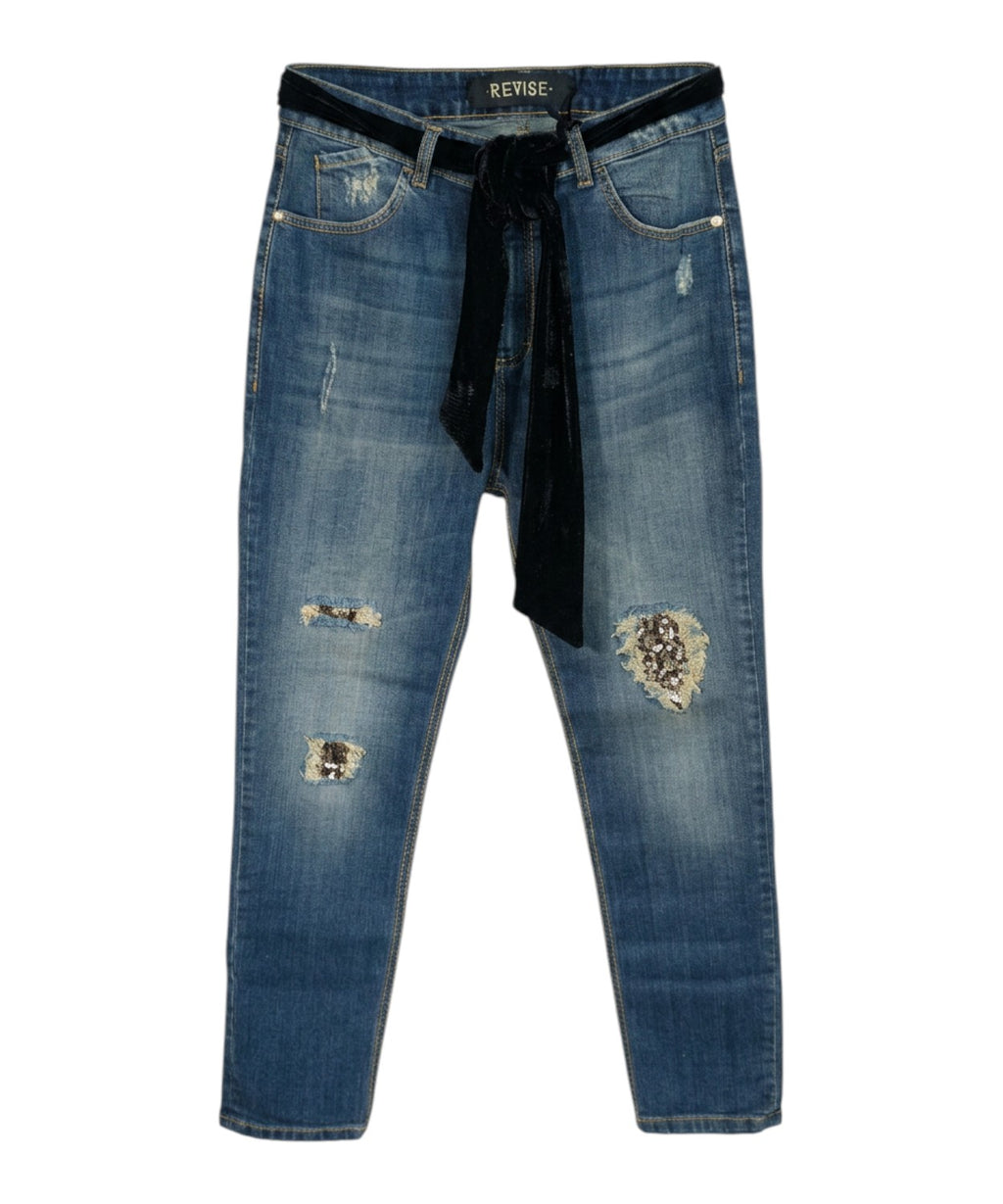 Damejeans Revise i fløjl med bælte i taljen