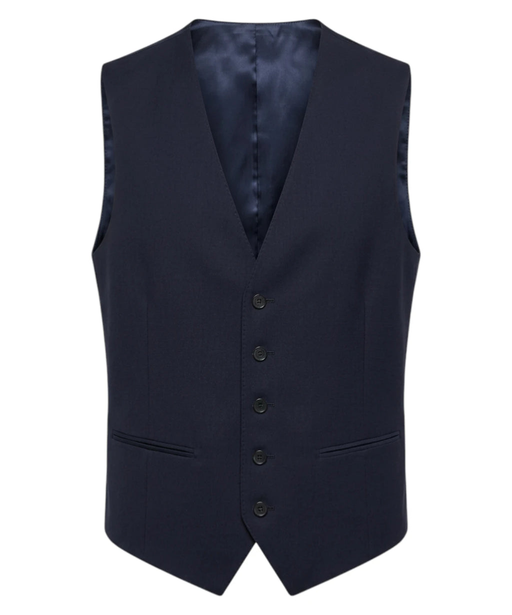 Men's Blue Three-Piece Suit with Elegant Waistcoat