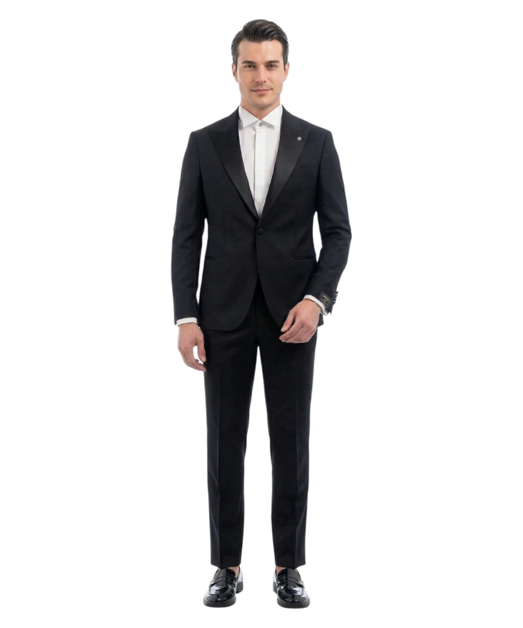 Manuel Ritz heren smoking zwart Slim Fit in Fresco Stretchwol met spitse revers