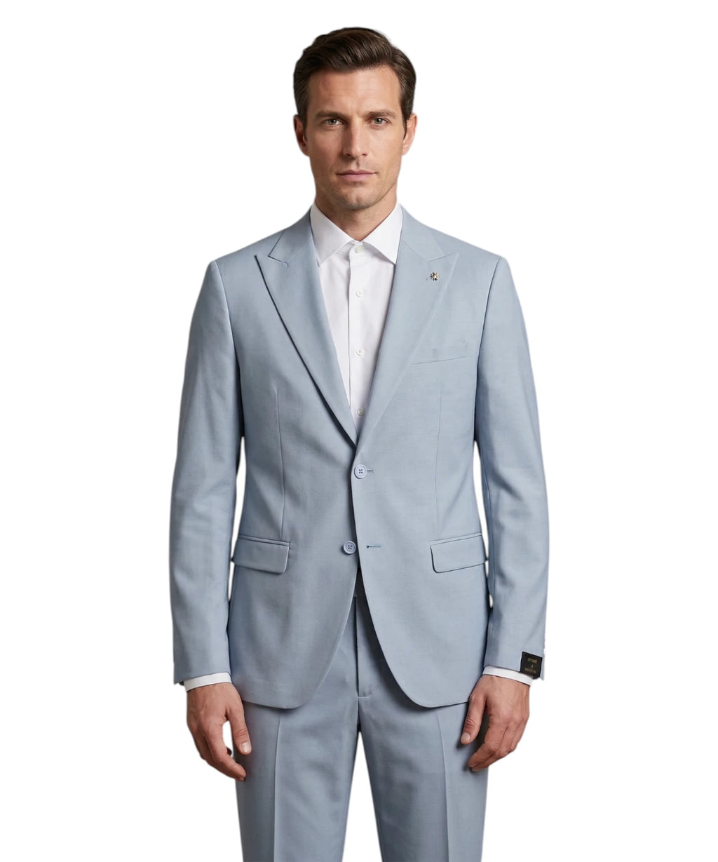 Men's Light Blue Slim Fit Stretch Fresco Wool Suit