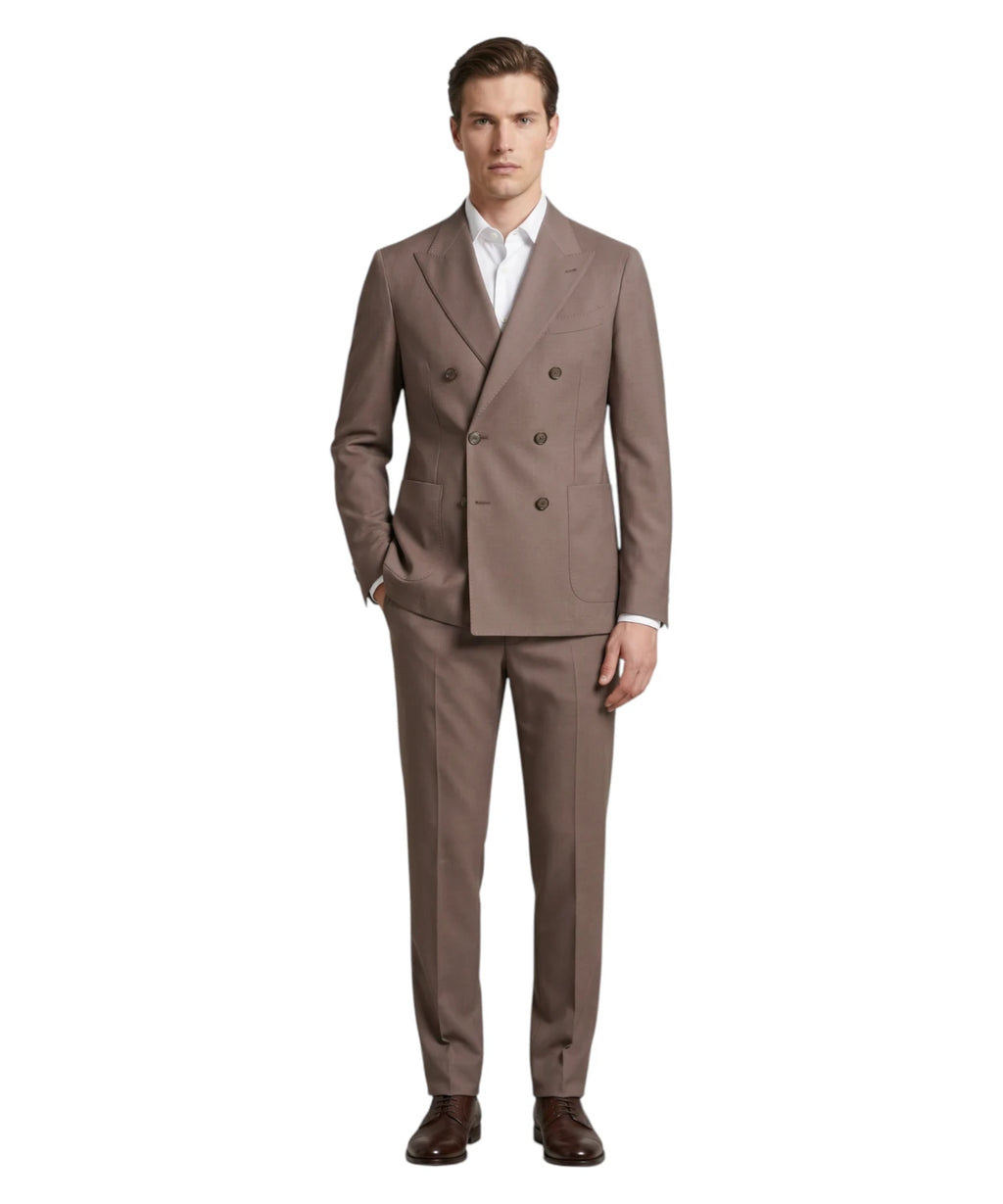 Manuel Ritz Men's Double-Breasted Suit in Brown Stretch Fresco Wool