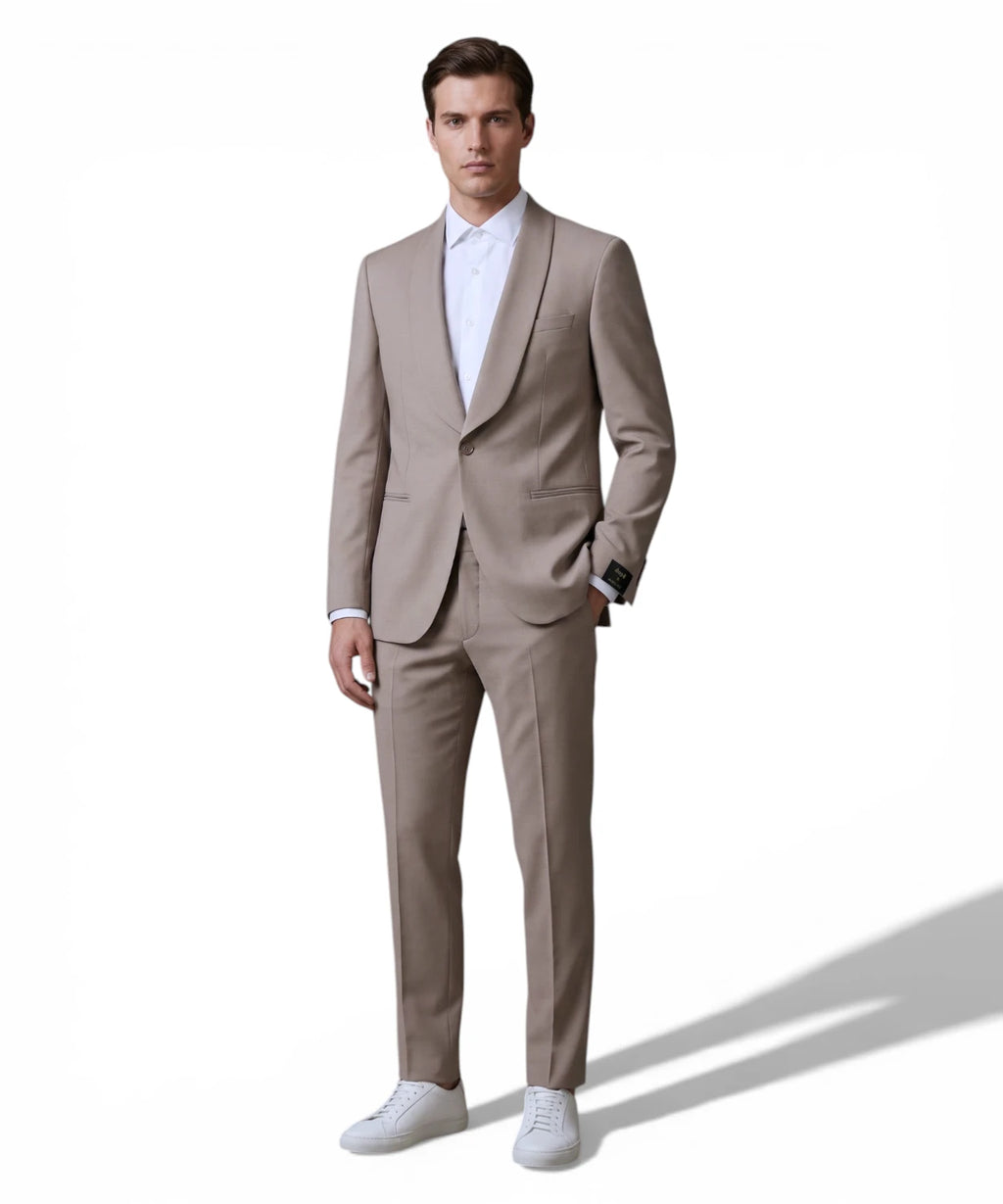 Men's Beige Cool Stretch Wool Suit by Manuel Ritz