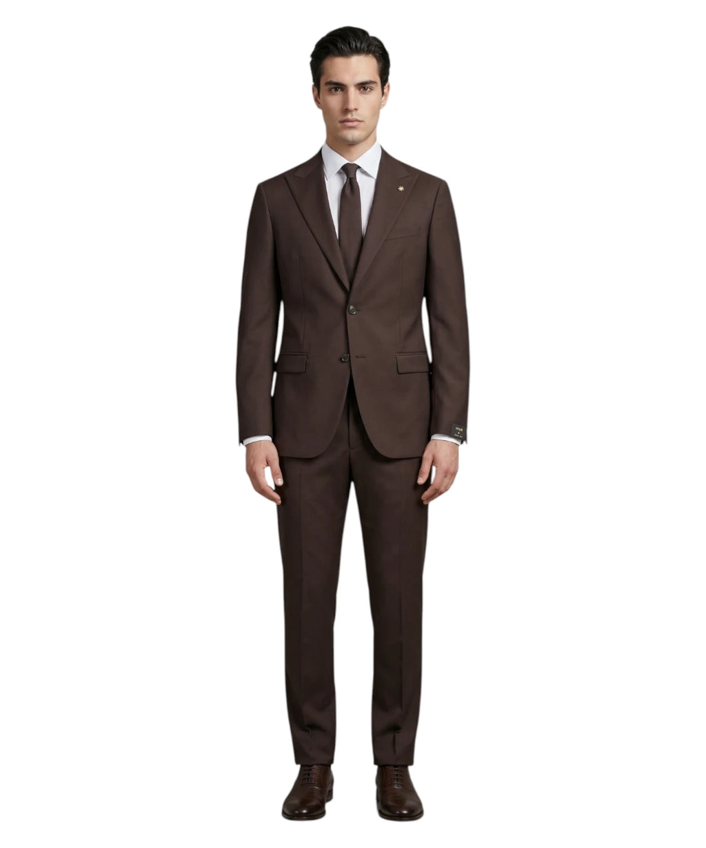 Men's Brown Fresco Stretch Wool Slim Fit Suit