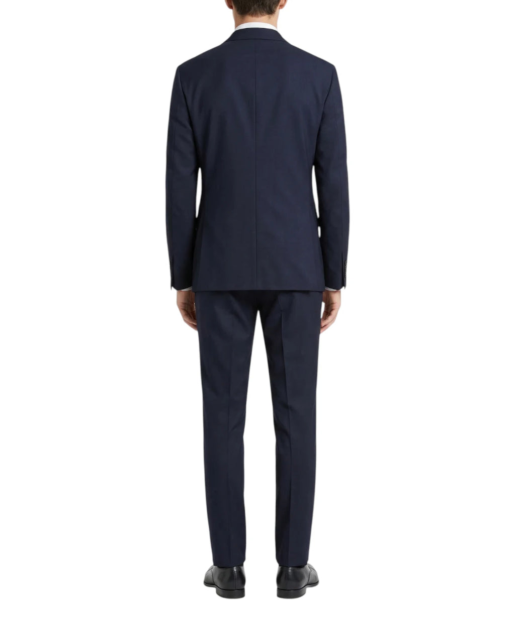 Men's Three-Piece Blue Suit with Elegant Waistcoat