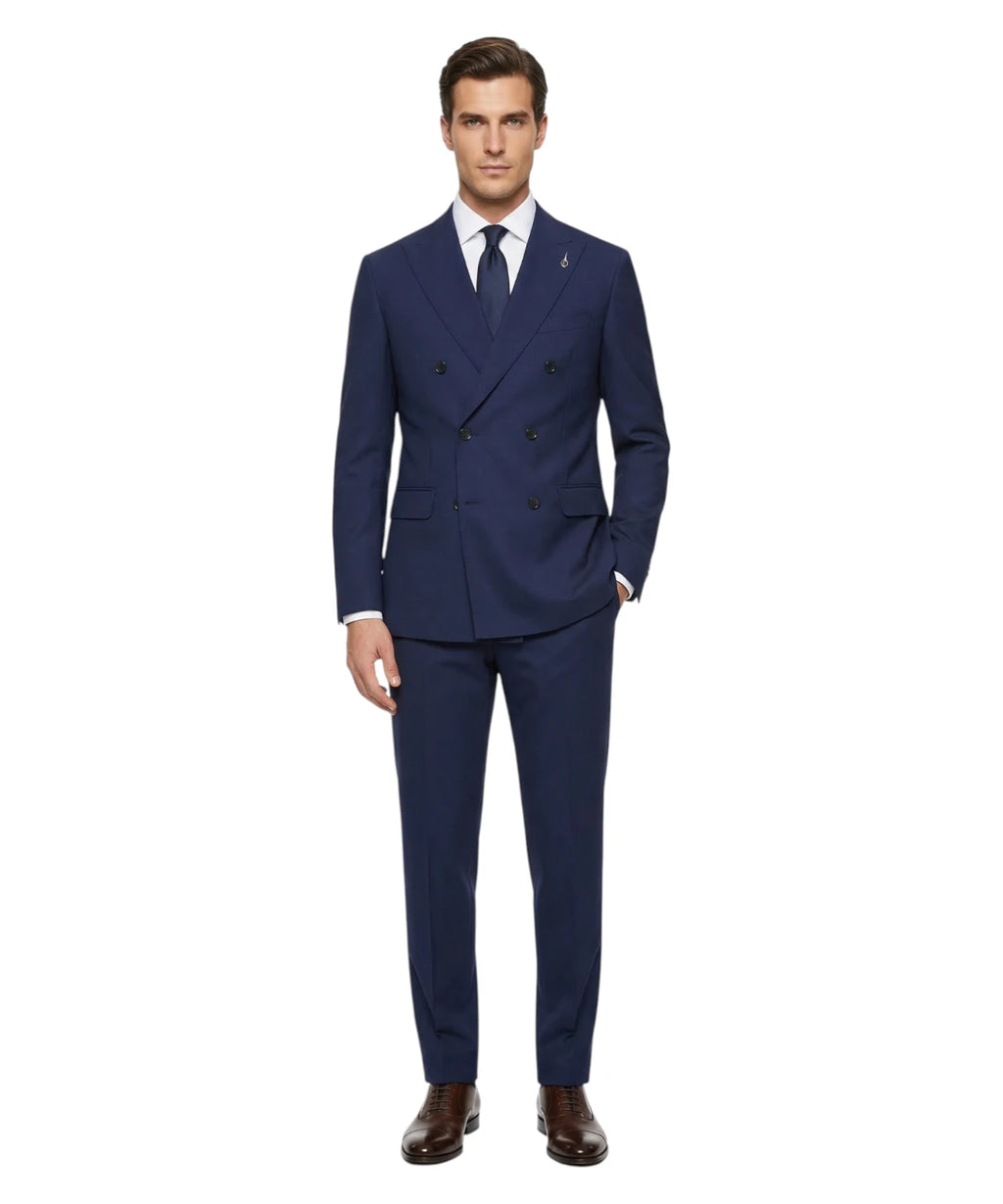 Traje Hombre Azul Doble Botonadura Stretch Elegante