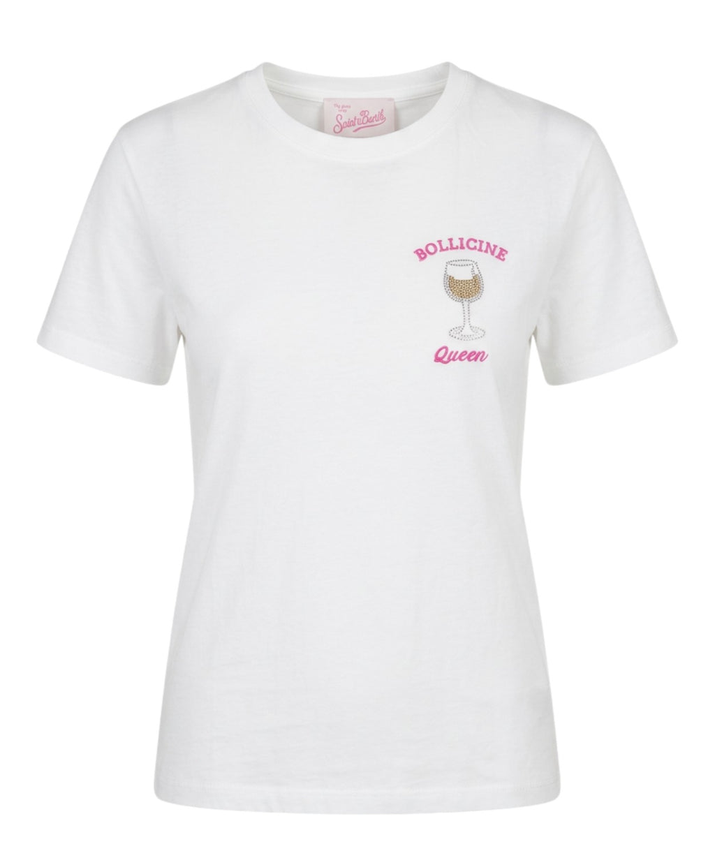 T-shirt Emilie MC2 Saint Barth z haftem i kryształkami Strass
