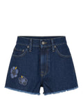 Musa Denim Shorts with Floral Patches and Beads