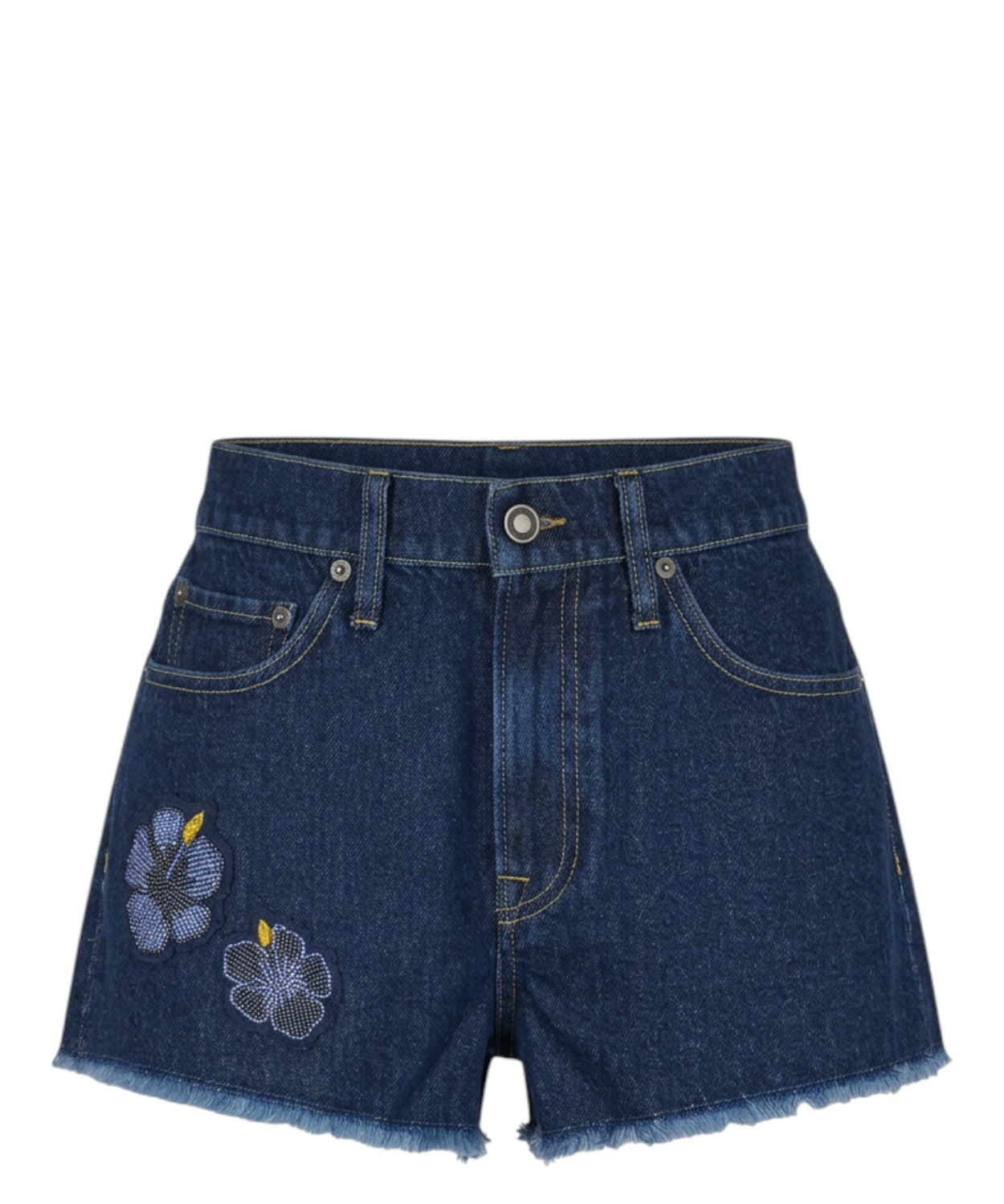 Musa Denim Shorts with Floral Patches and Beads