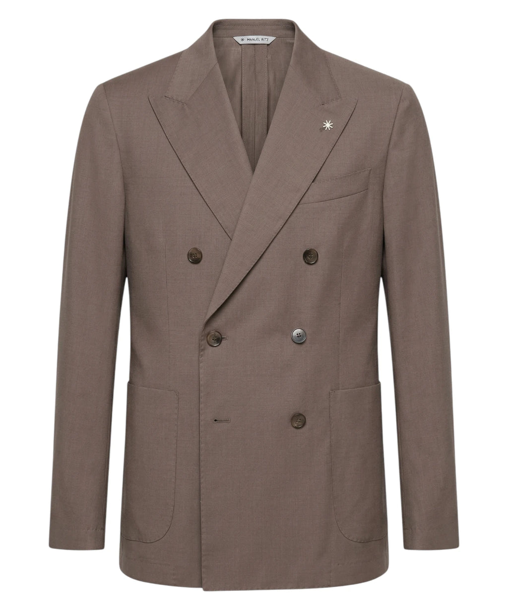 Manuel Ritz Men's Double-Breasted Suit in Brown Stretch Fresco Wool