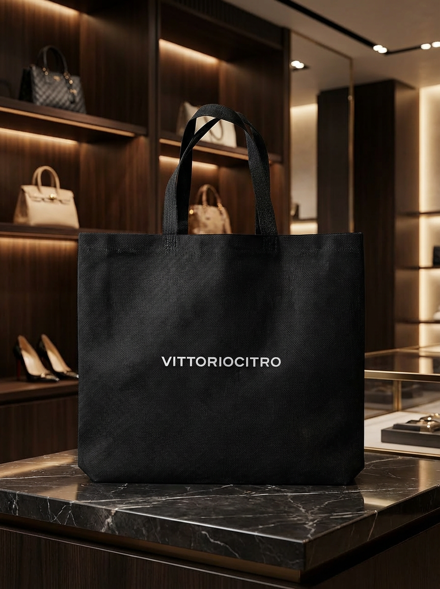 Black Non-Woven Shopper Bag with Short Handles, Durable