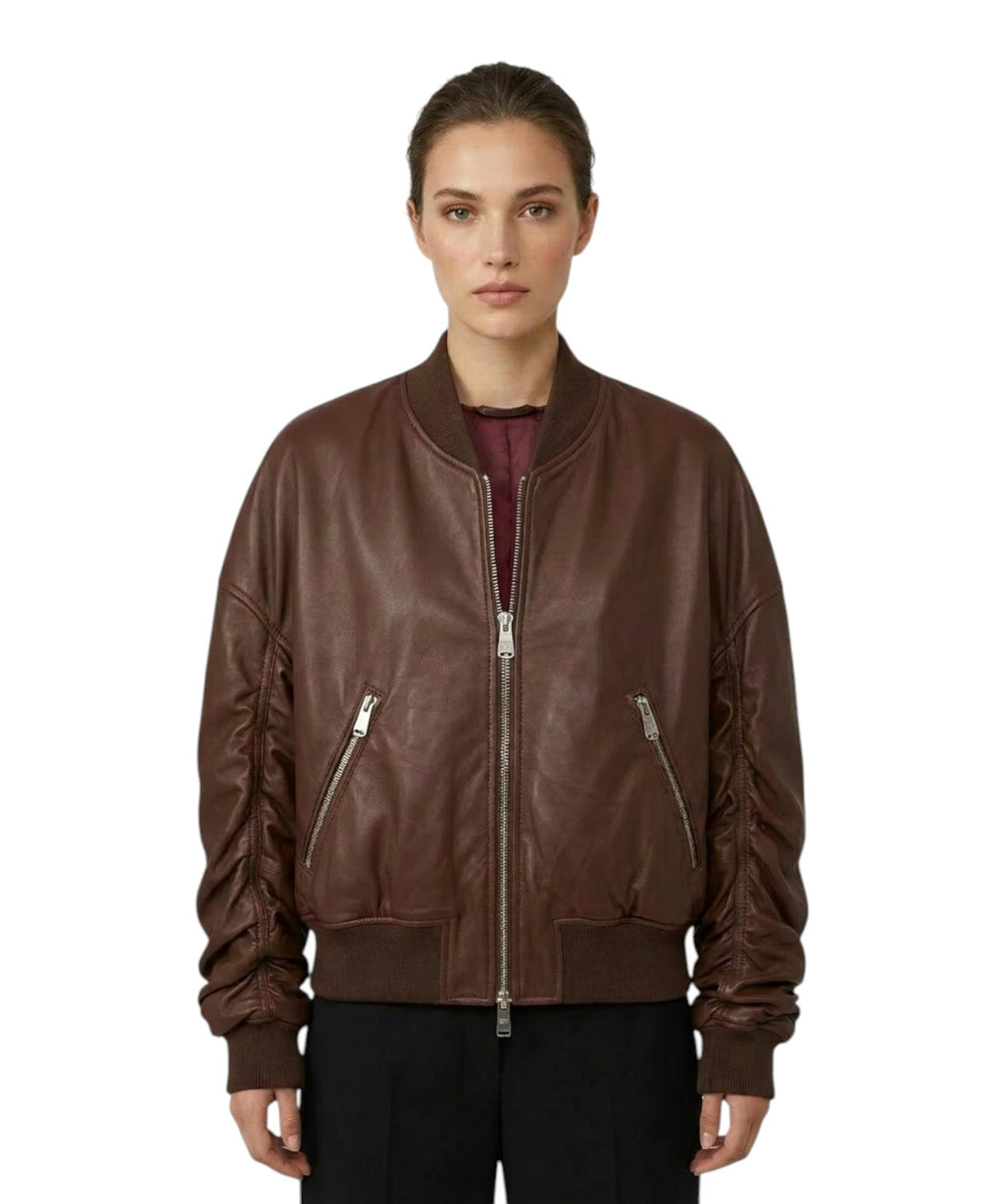Dondup Bomber z nappa kůže s nařasenými rukávy