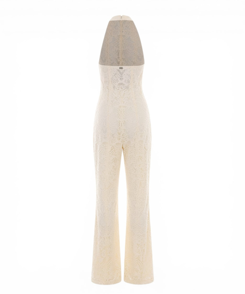 Twinset kanten jumpsuit met Amerikaanse halslijn en ceintuur