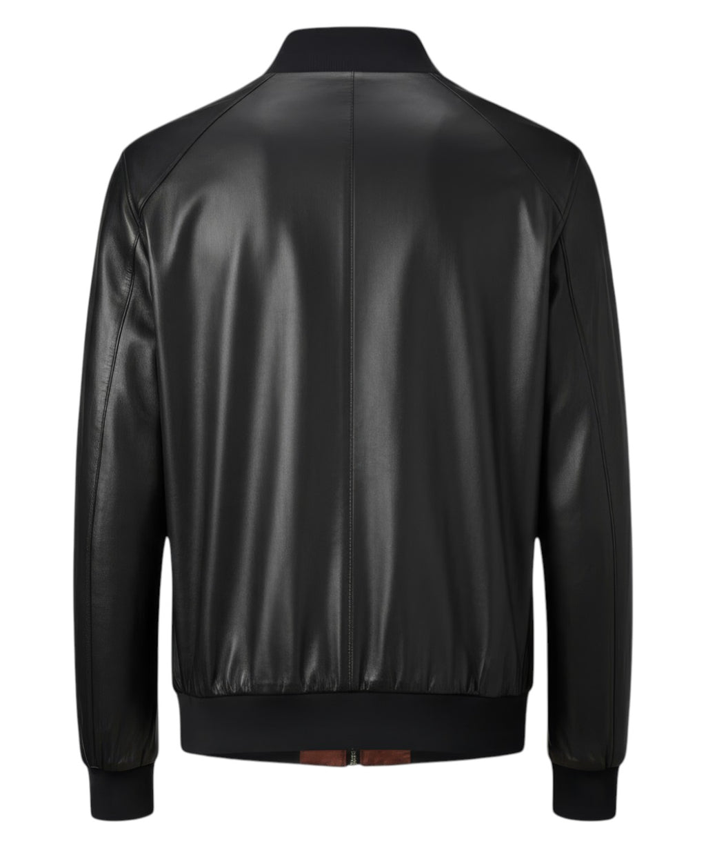 Men's Black Leather Gallotti Bomber Jacket with Zip