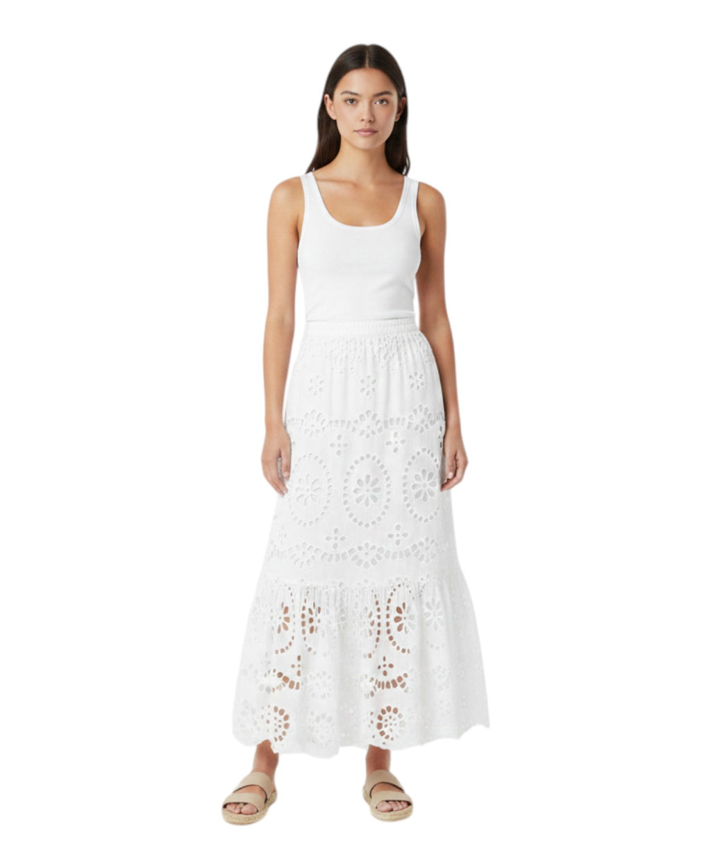 Cotton Sangallo Skirt with Ruffles for Summer Looks