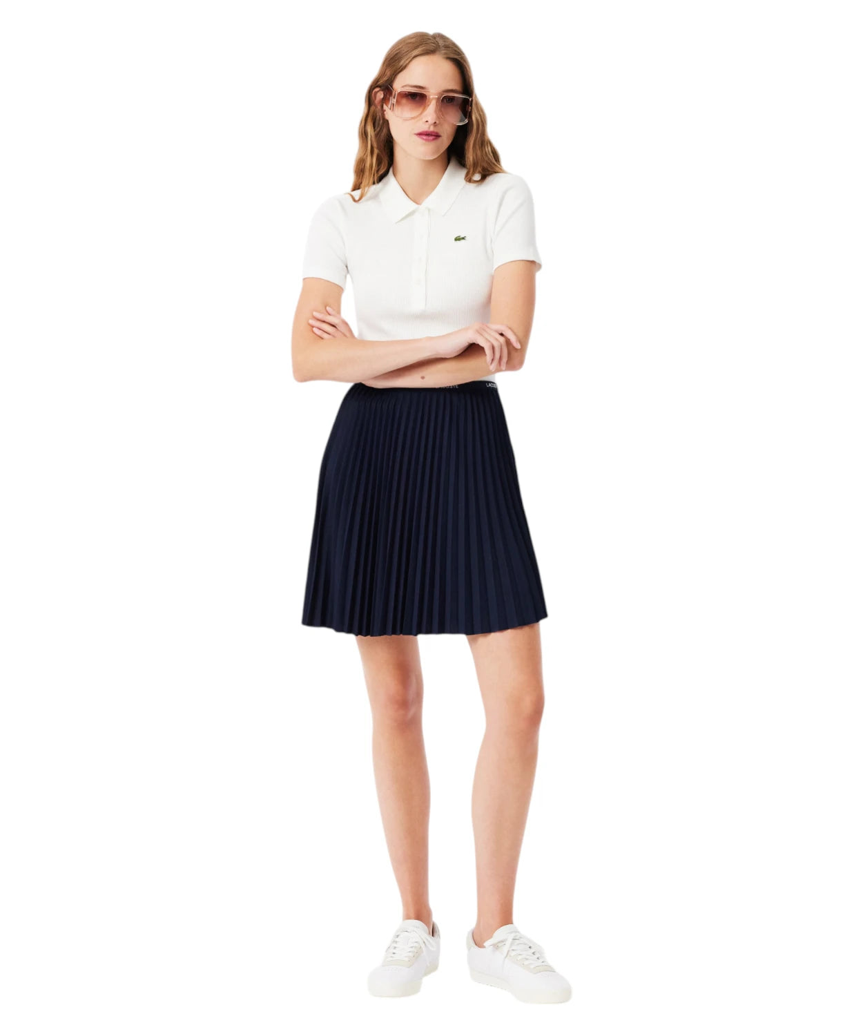 Gonna Corta Lacoste a Pieghe in Jersey con Fascia Logo Elasticizzata