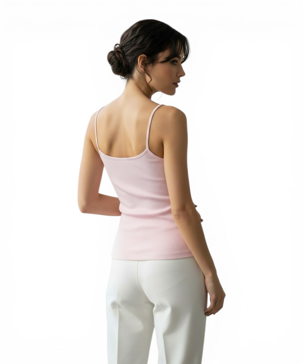 Zaira ribbed tank top with floral beaded patch