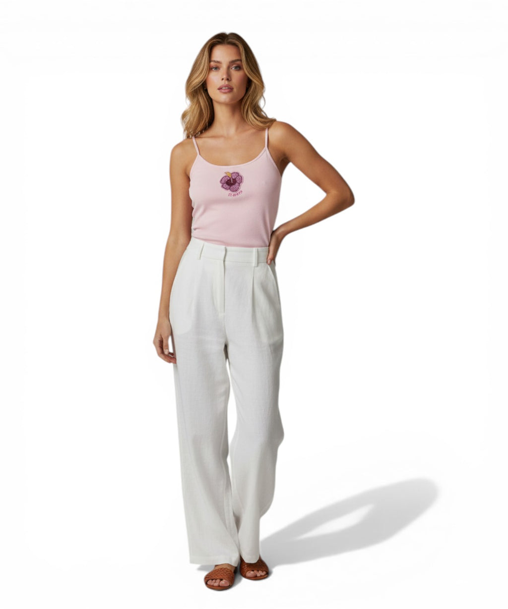 Zaira ribbed tank top with floral beaded patch