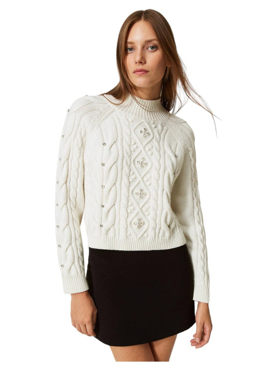 Maglia in misto lana con ricamo a mano-Twinset-Maglieria-Vittorio Citro Boutique