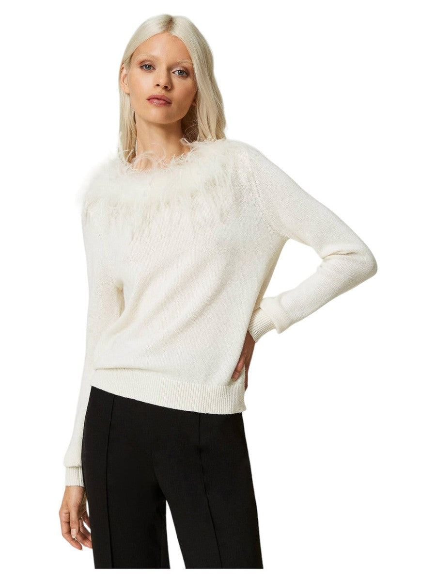 Maglia regular in misto lana con piume-Twinset-Maglieria-Vittorio Citro Boutique