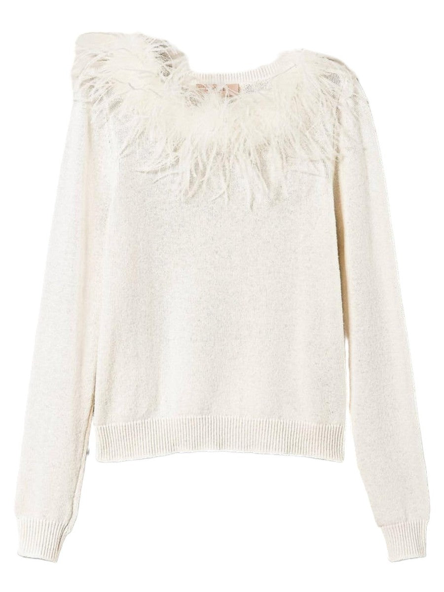 Maglia regular in misto lana con piume-Twinset-Maglieria-Vittorio Citro Boutique