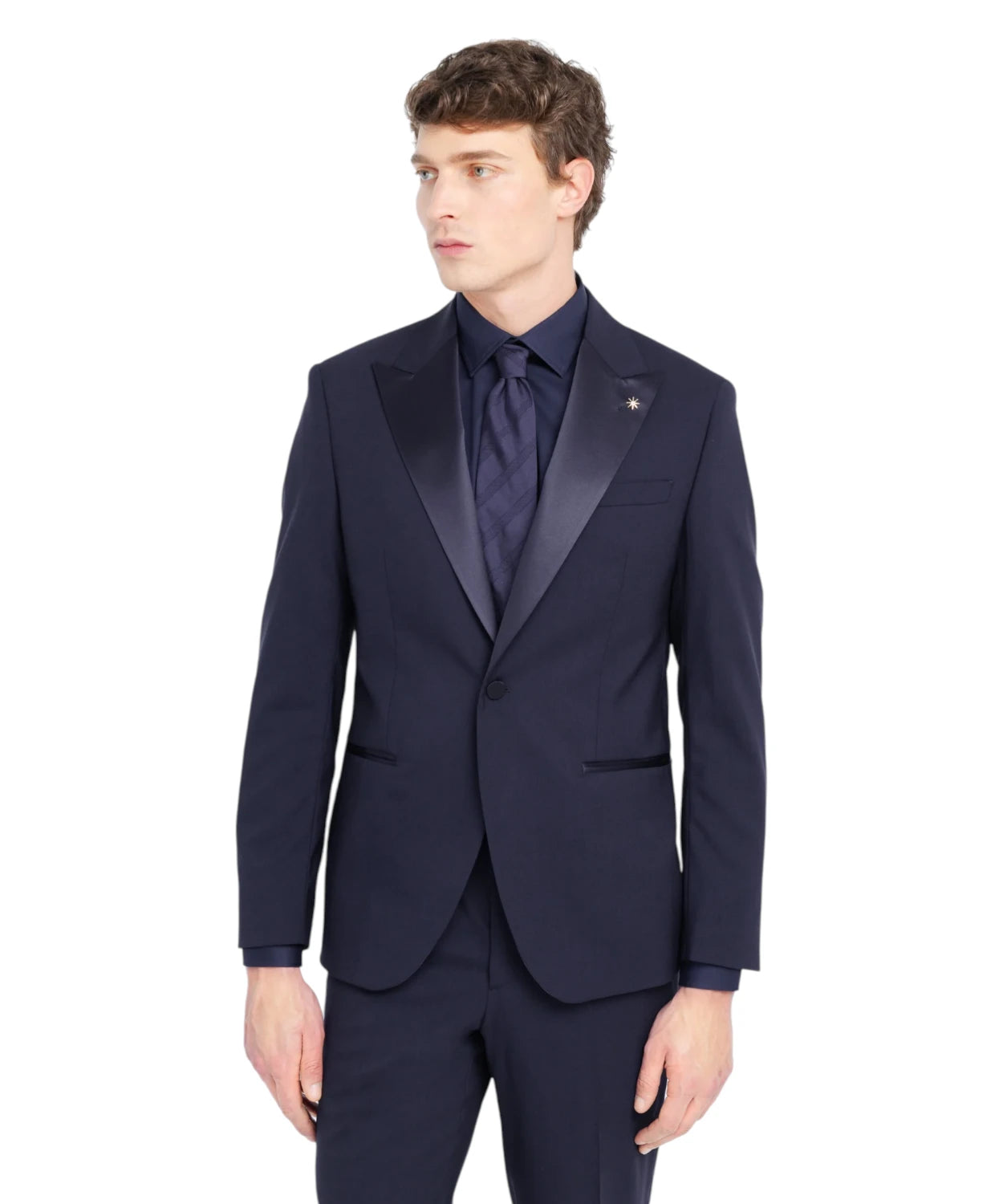 Manuel Ritz Abito Smoking Uomo Blu Slim Fit in Fresco Lana Stretch con Rever a Lancia