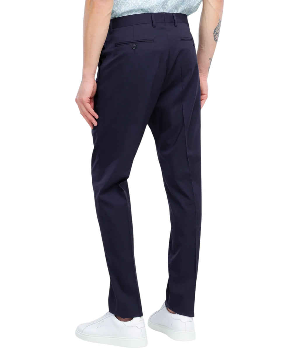 Men's Blue Slim Fit Trousers in Stretch Fresco Wool