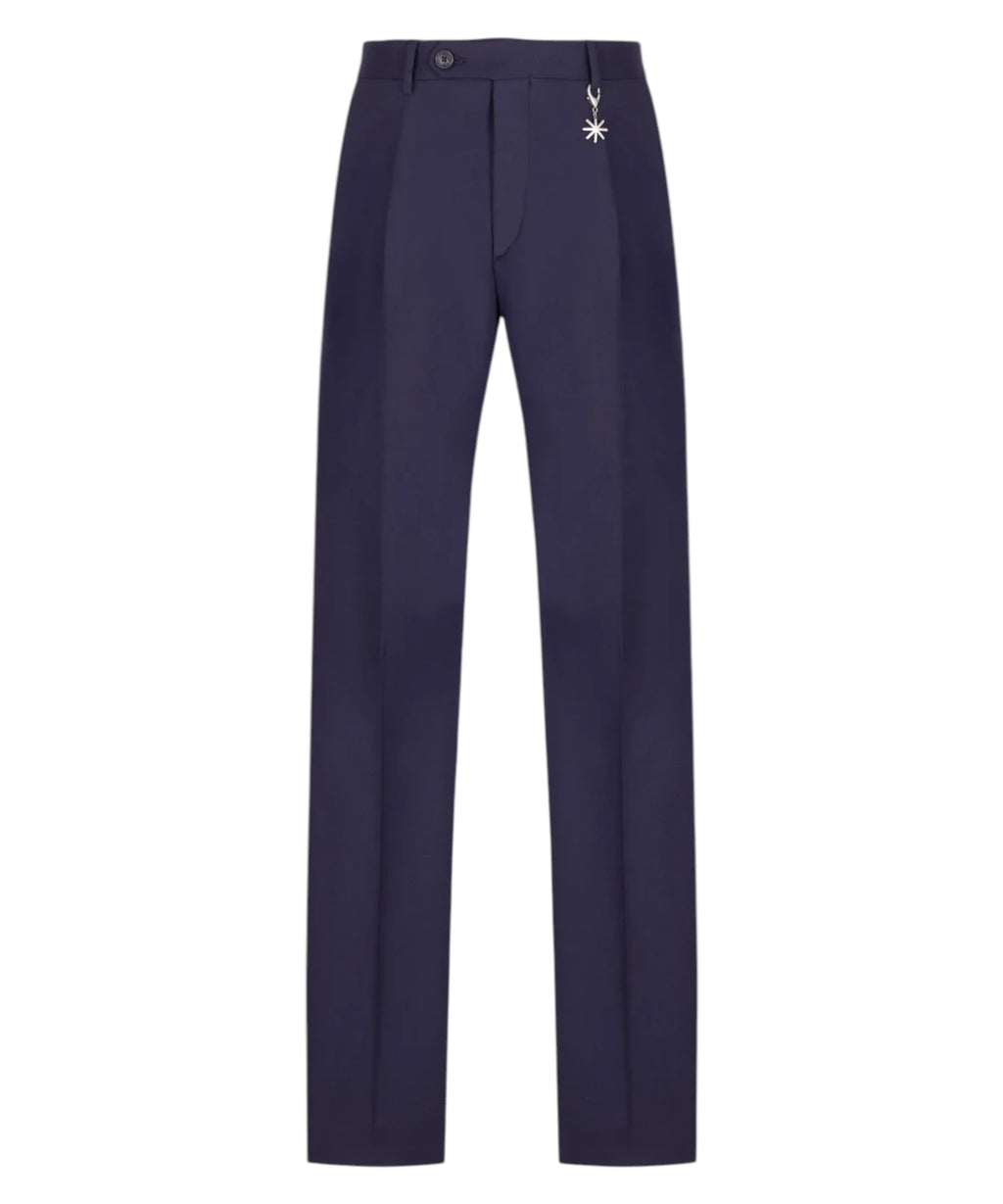 Men's Blue Slim Fit Trousers in Stretch Fresco Wool