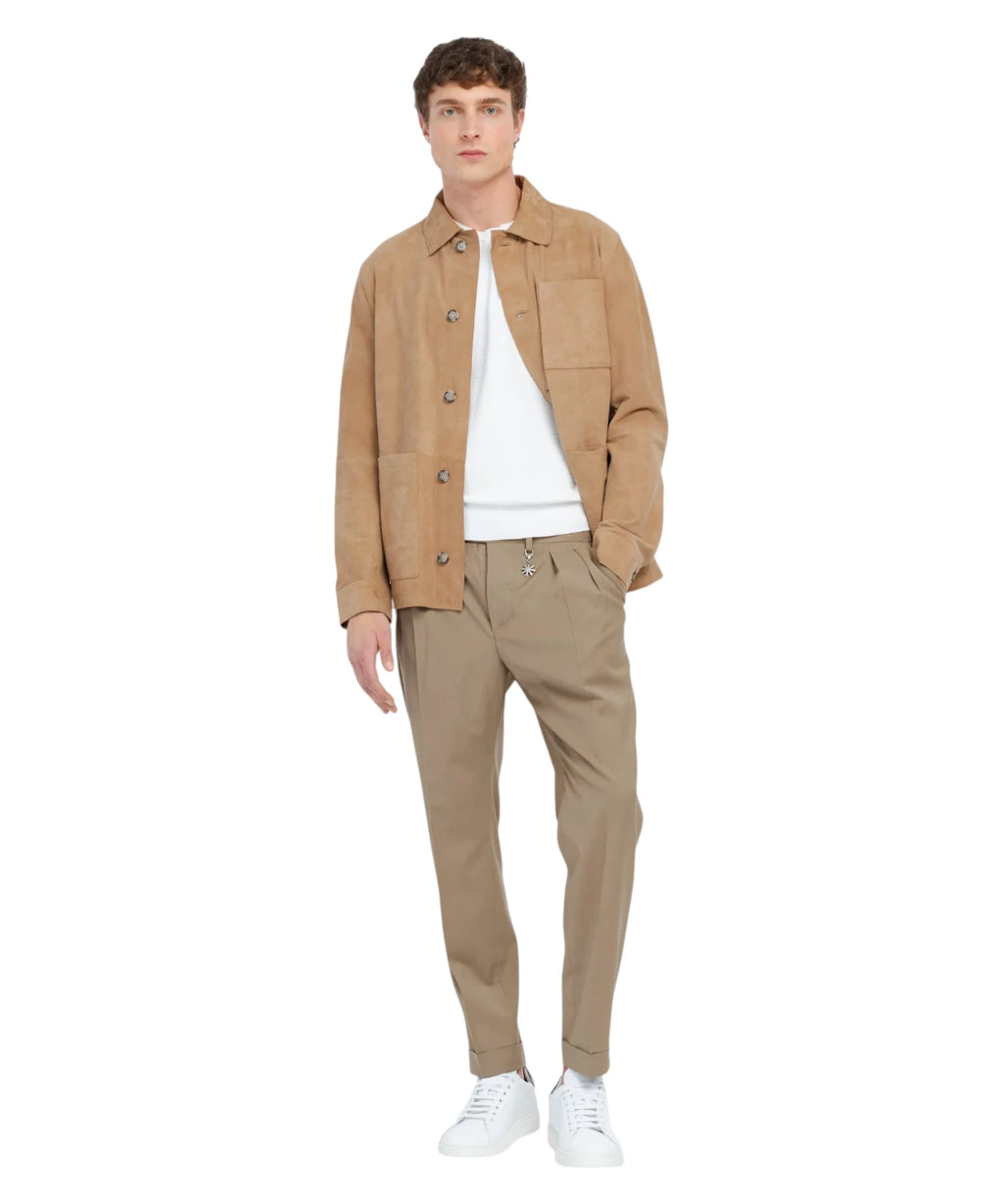 Herrebukser i beige i Fresco Lana Stretch