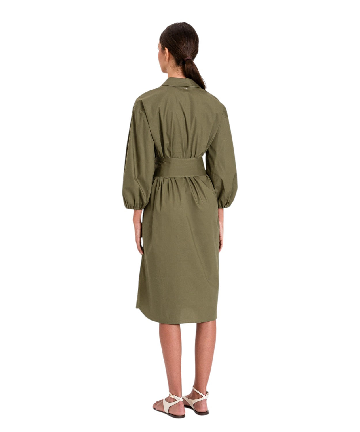 Twinset Midi Cotton Dress with Buttons and Belt
