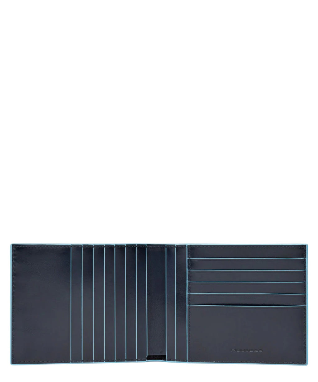 Men's wallet with 12 credit card holders blue square