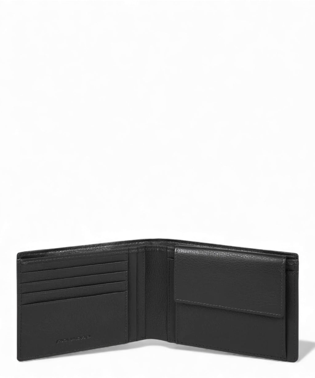 Men's Leather and Fabric Wallet with Coin Pocket and Card Slots