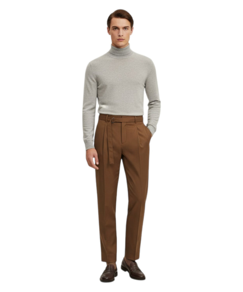 Be Able men's Tobacco trousers with buckle and central pleat