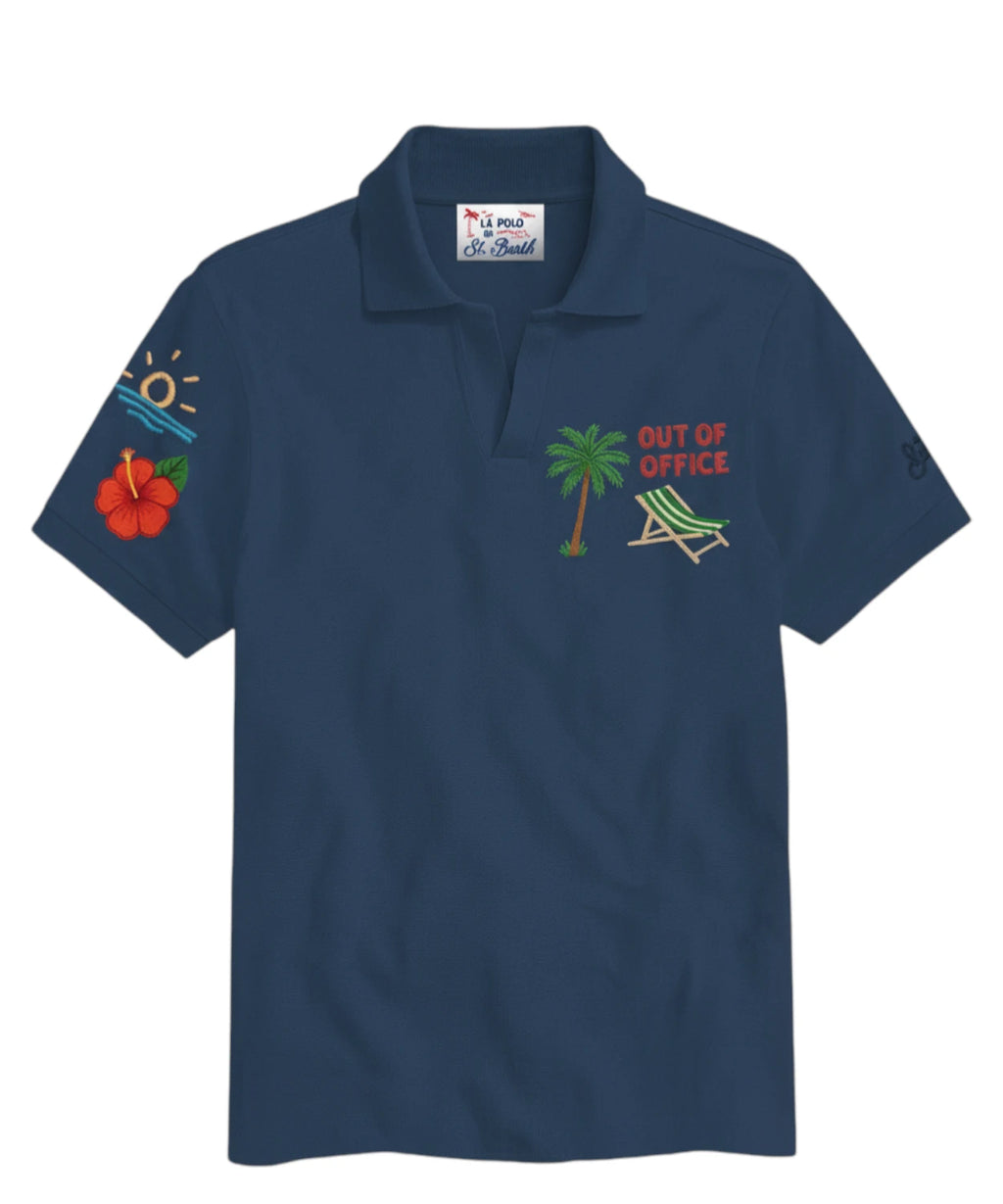 MC2 Saint Barth Charles Men's Polo Shirt with Out of Office Embroidery