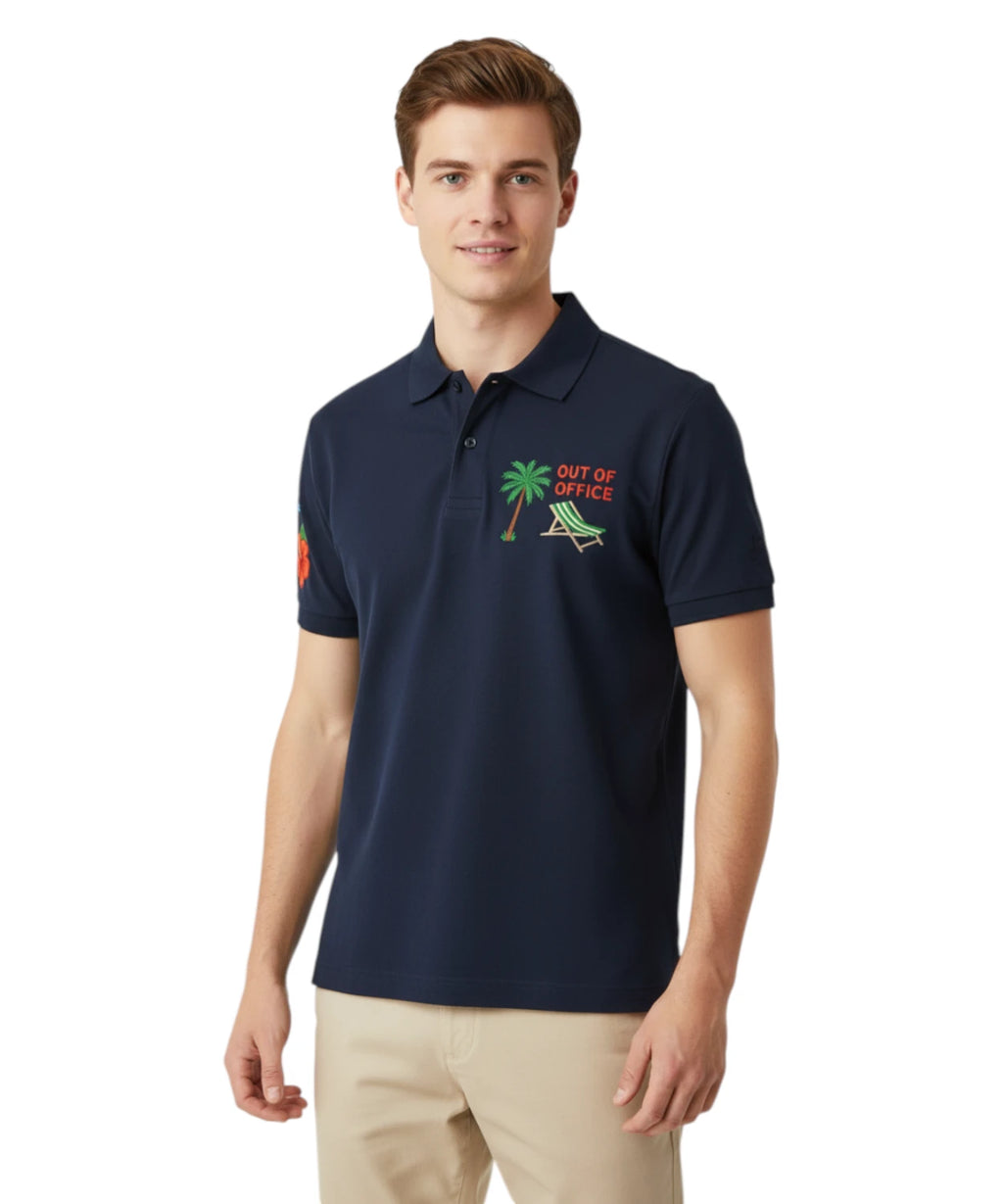 MC2 Saint Barth Charles Men's Polo Shirt with Out of Office Embroidery