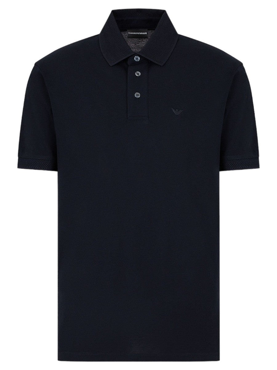 Polo in piquet mercerizzato con profili chevron-Emporio Armani-Polo-Vittorio Citro Boutique