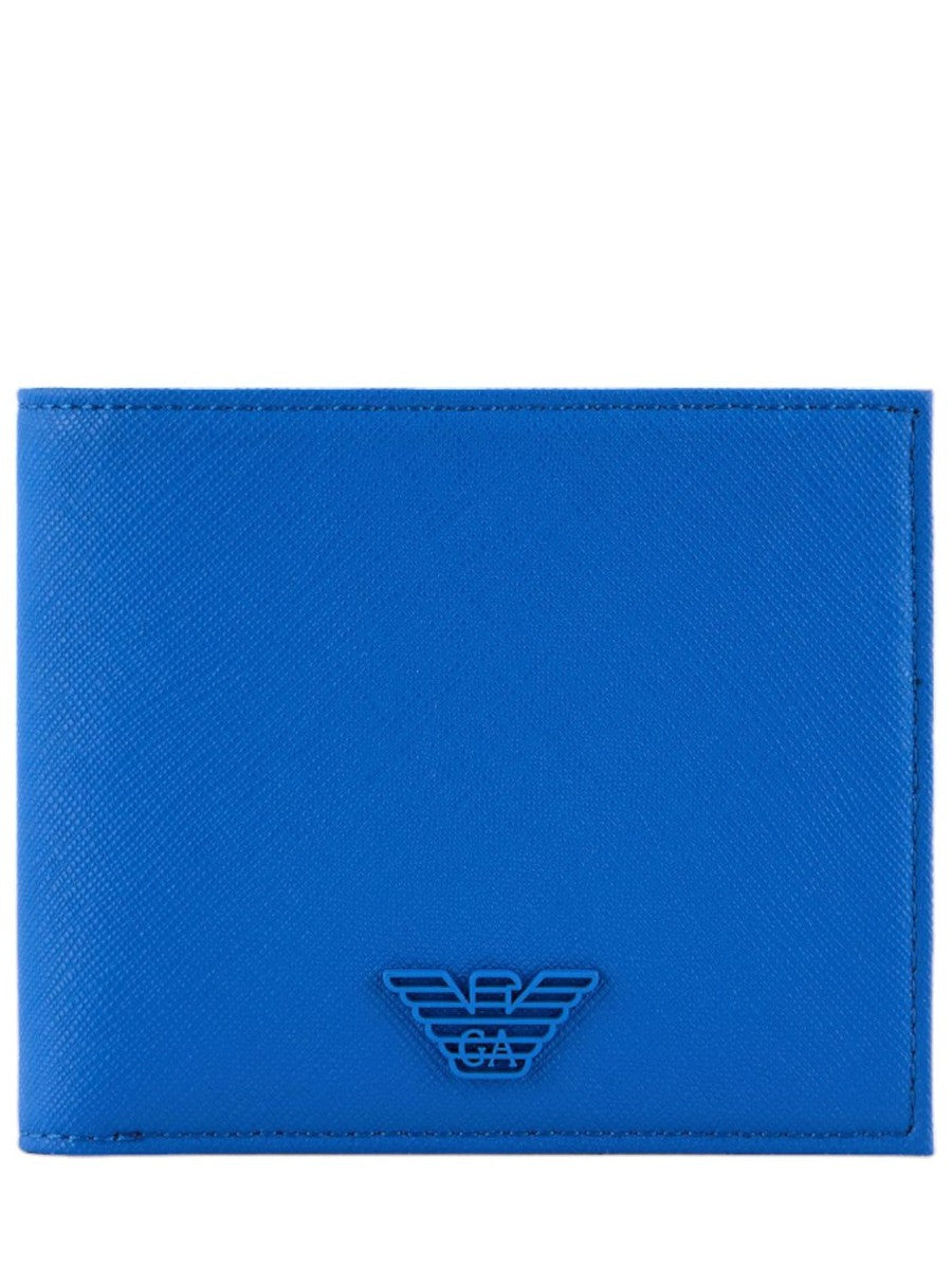 Portafoglio portacarte in pelle rigenerata saffiano con aquila gommata-Emporio Armani-Portafogli-Vittorio Citro Boutique