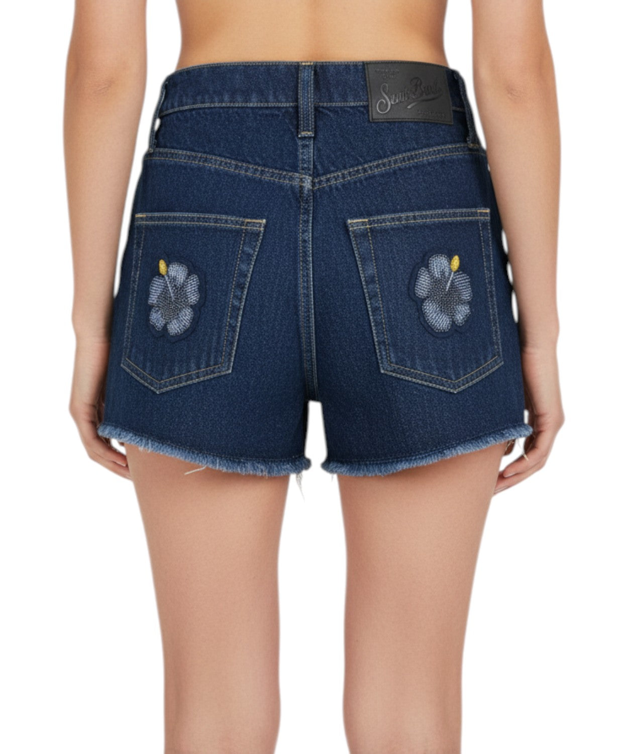 Musa Denim Shorts with Floral Patches and Beads