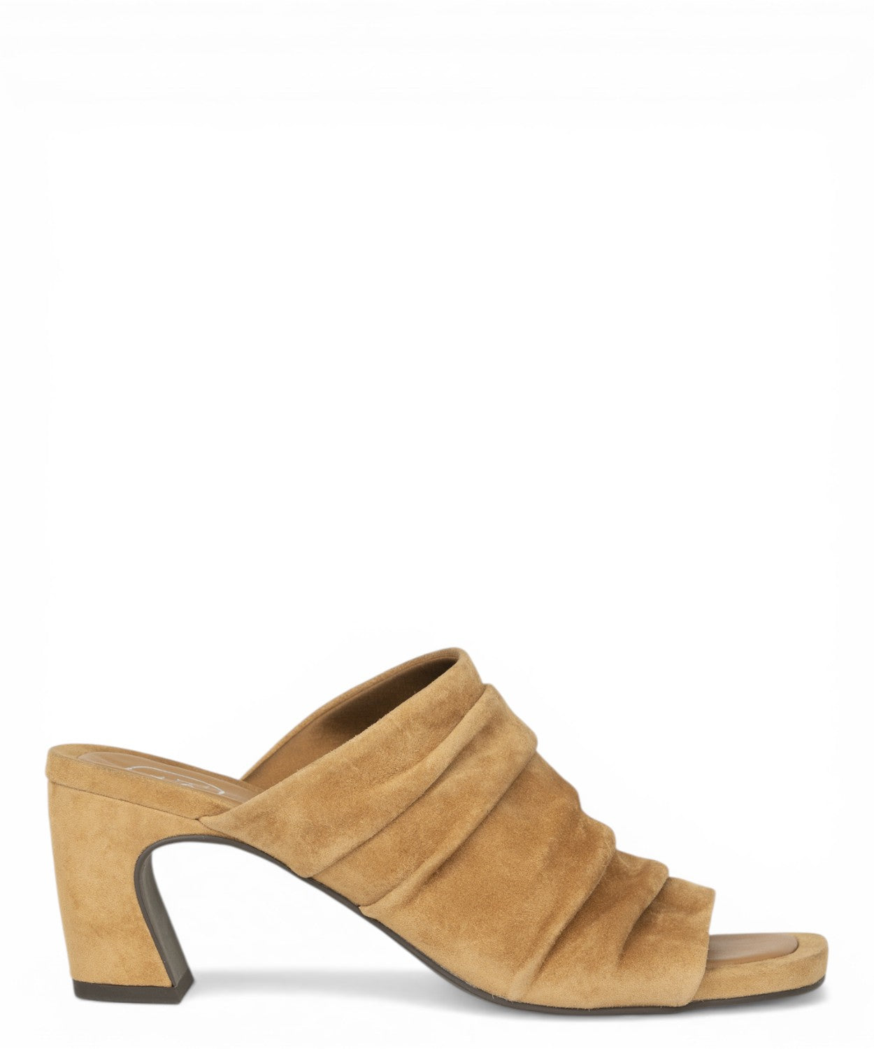 Eva Ash sandal with suede draping, 7.5 cm heel